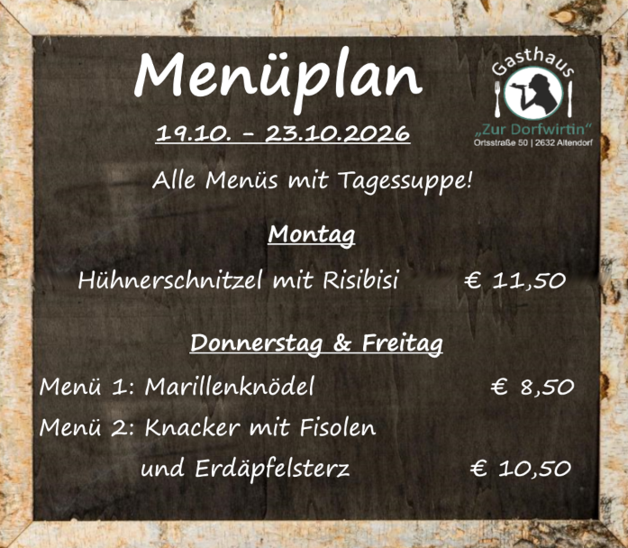 Menüplan Dorfwirtin Altendorf